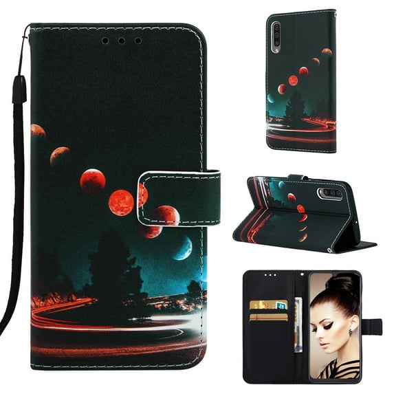 Phone Case for Galaxy A70, Folding Flip Leather Wallet Shockproof Protective Cover with Card Slots Kickstand Magnetic Closure Cute Girls Women Cover for Samsung Galaxy A70, Earth
