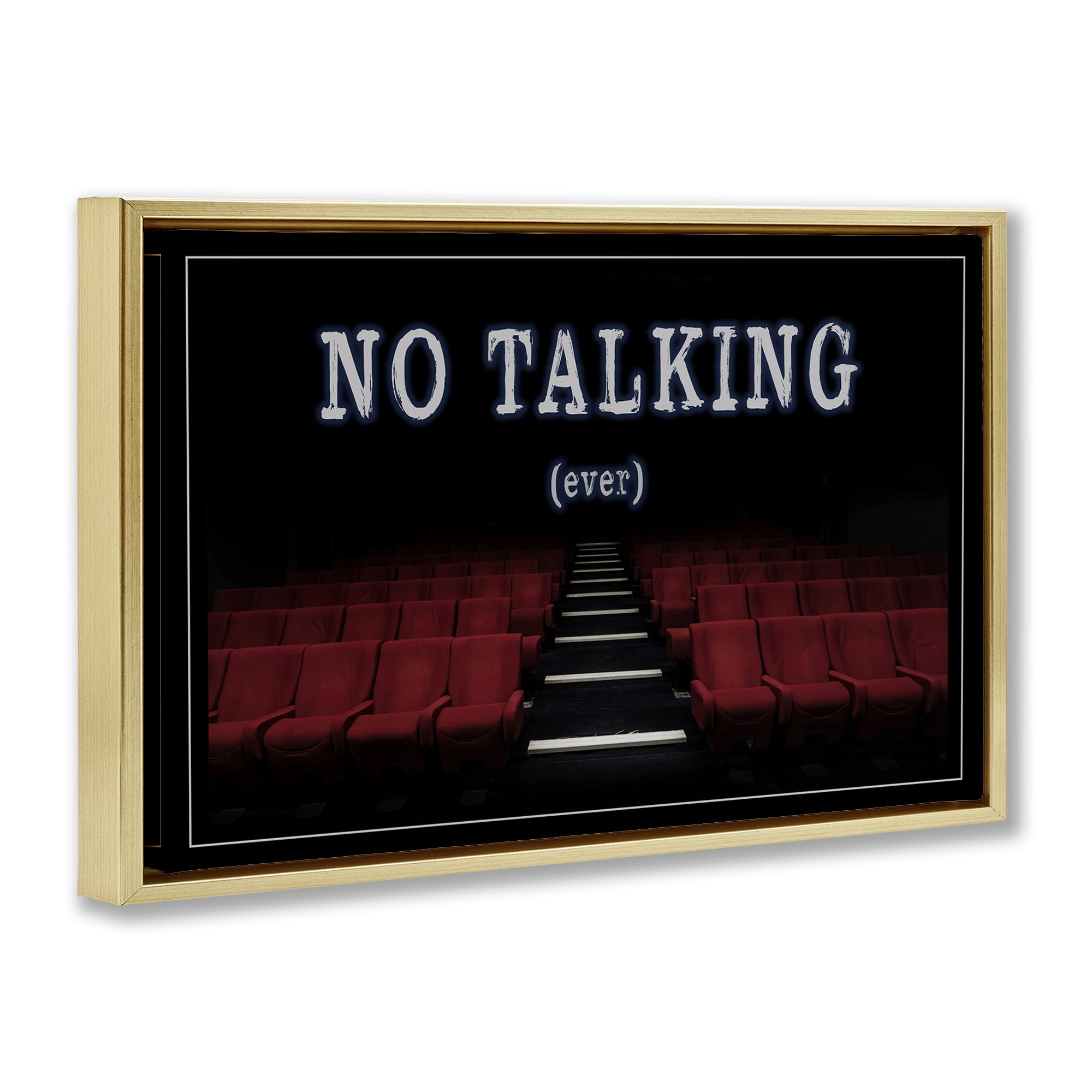 Stupell Industries No Talking Move Theater Entertainment Painting Gold Floater Framed Canvas Art Print Wall Art, 25 x 17