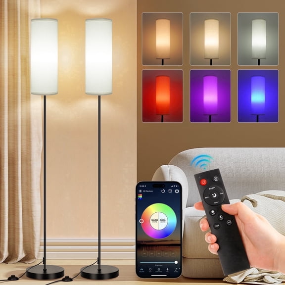 FRIDEKO HOME 2 Pack Floor Lamps for Living Room, RGB Colors 67" Tall LED Standing Lamp with Remote & APP Control, Dimmable Modern Floor Lamp, Corner Floor Lamp for Living Room Bedroom Office, White