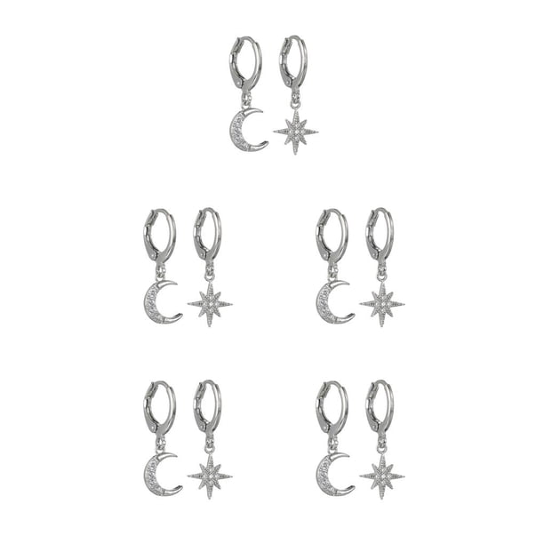 Pendientes de luna y estrella Qarigey joyería exquisita para niña plateado Dorado