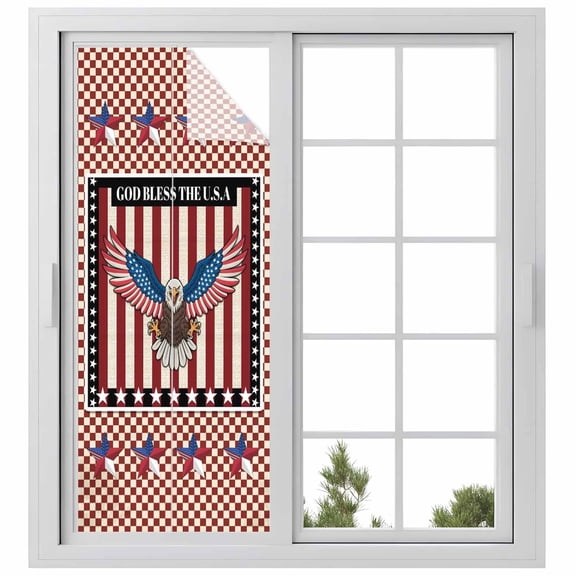 Independence Day Window Privacy Film, Eagle U.S Flag Red Blue Stripes Retro Static Cling UV Sun Blocking Heat Control Window Tint Day and Night, Non-Adhesive One Way Windows Privacy Cover 23.6''x59''