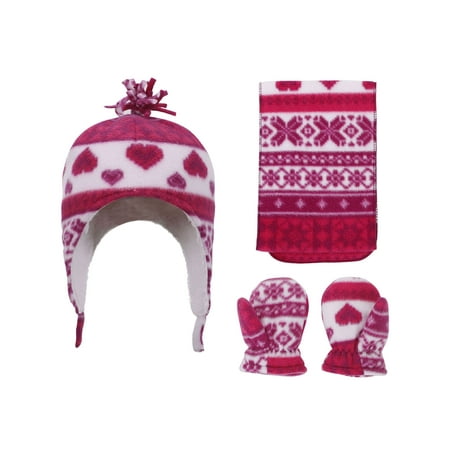 Fabric Hat Pattern - Patterned Sherpa Lined Hat, Scarf & Glove Set, Heart Print, 2-4 Year