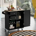 thumbnail image 2 of EUROCO Kitchen Islands with Storage, Kitchen Island on Wheels with Solid wood Countertop, 3 Adjustable Shelves, Spice Rack,Towel Rack and 2 Drawers for Kitchen Dining Rooms Living Rooms, Black, 2 of 7