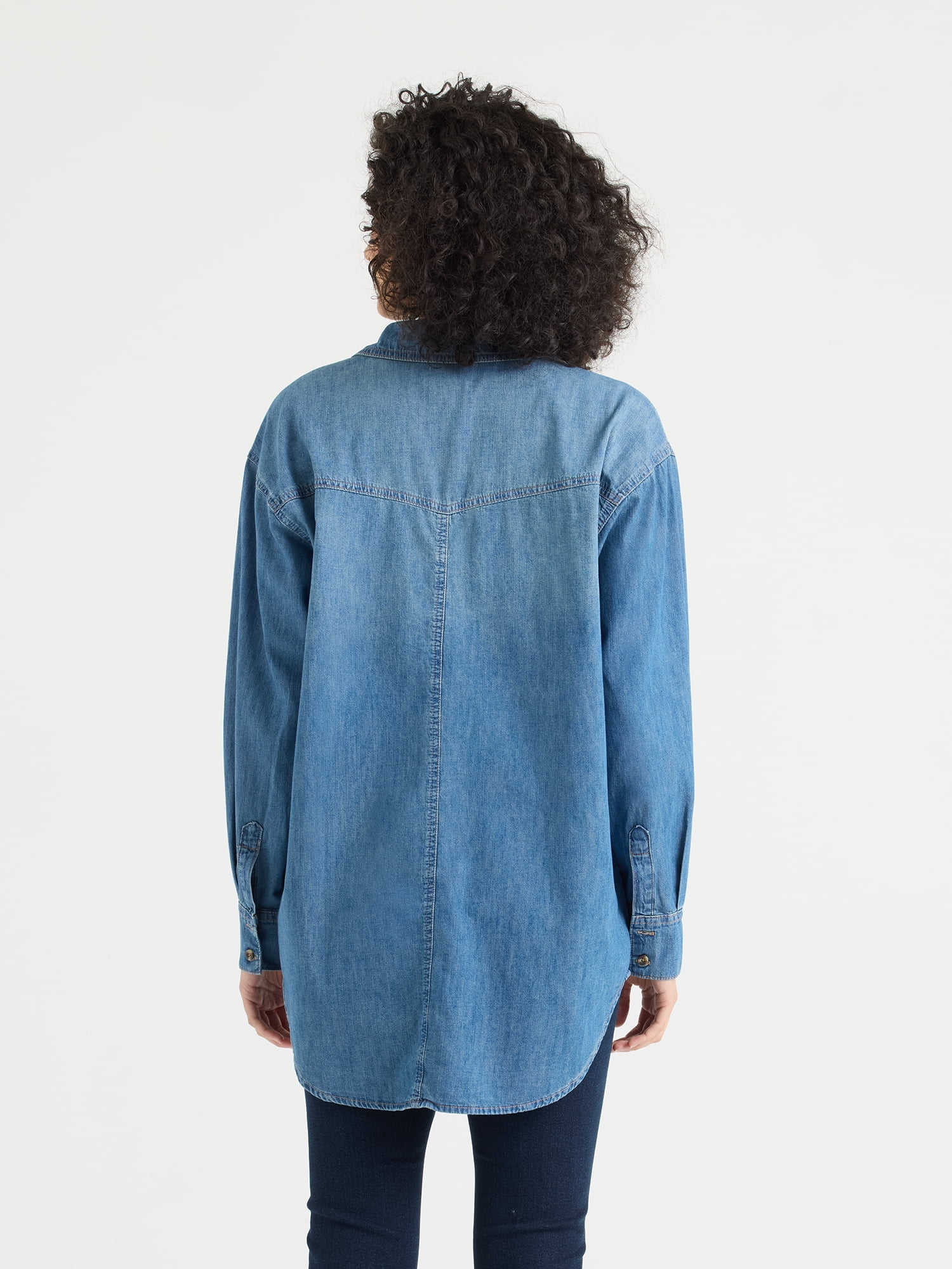 Sofia by Sofia Vergara Women's and Women's Plus Sofia Oversized Boyfriend Shirt with Long Sleeves, Sizes XS-4X