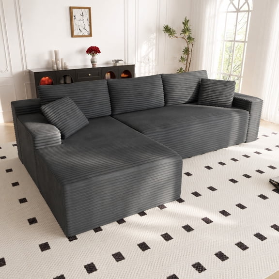 Lunale 105" Modular L-Shaped Sectional Sofa, Boneless Cloud Couch, No Assembly Required, Modern Deep Seat Corduroy Sofa for Living Room, Dark Gray (Left Facing Chaise)