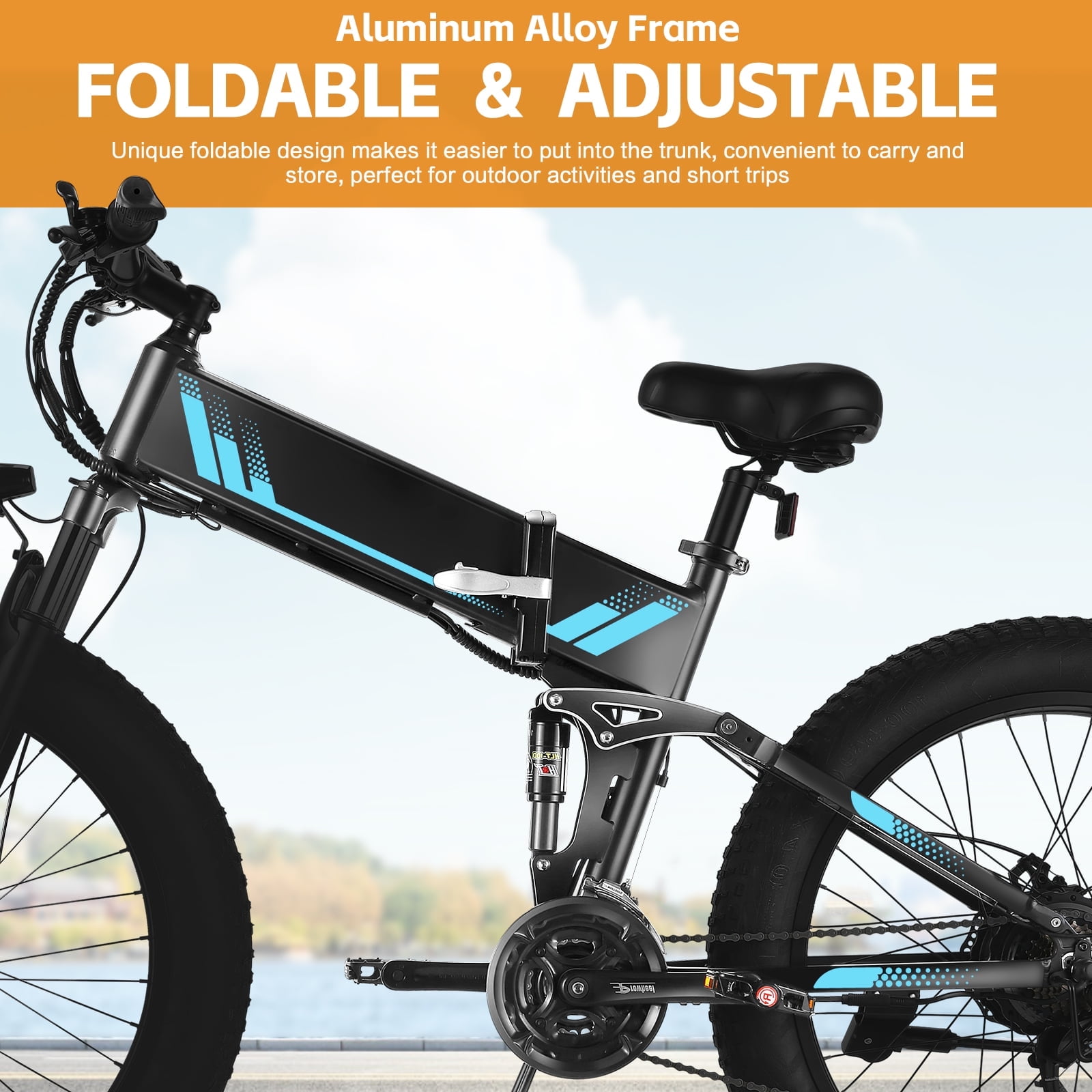 Elifine 26"x4" Folding Fat Tire Electric Bike, Full Suspensions, 500W Ebike, 5 Riding Modes, 48V 10.4Ah Battery, 21 Speed, LCD, All Terrain E Bike for Adult UL2849