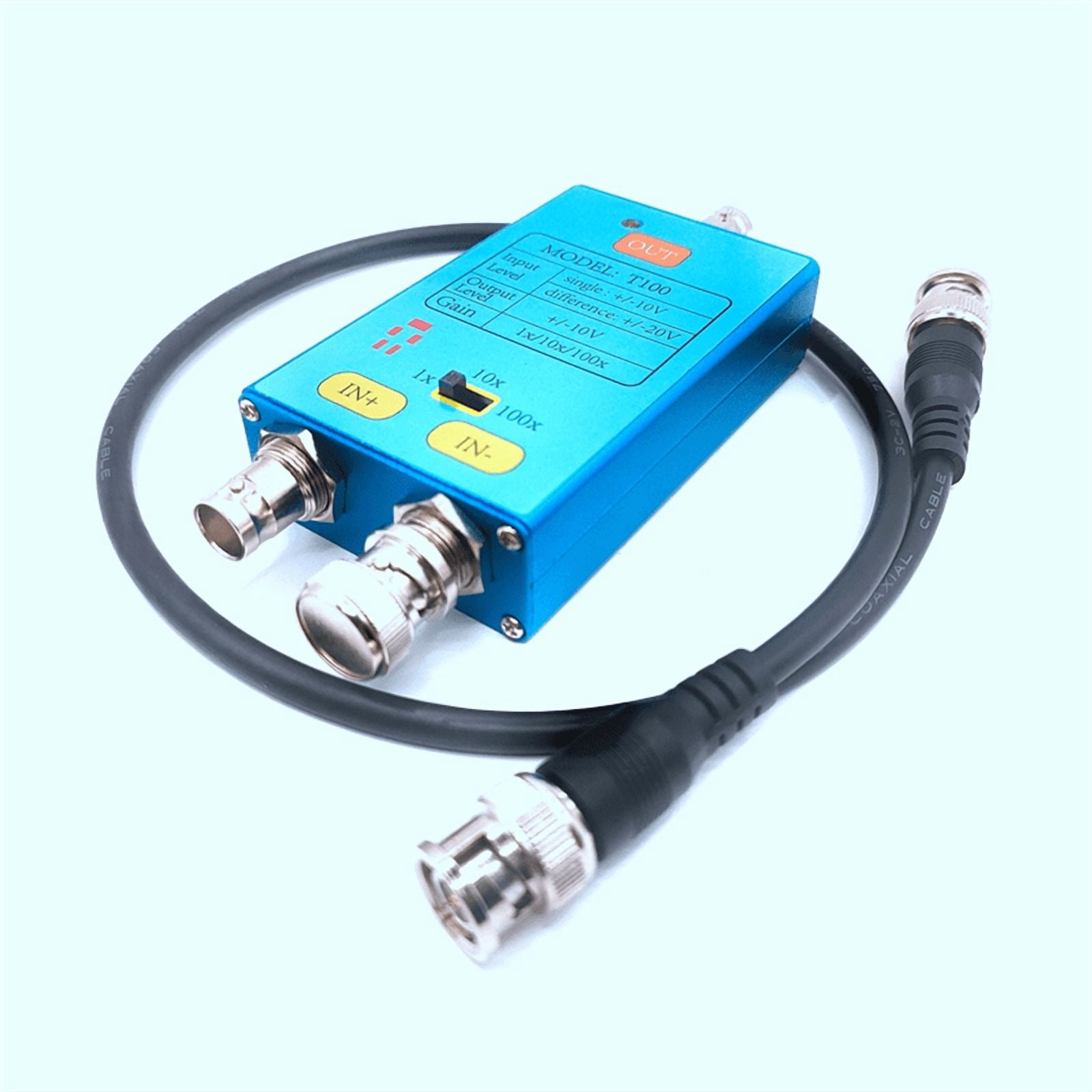 10M Bandwidth Oscilloscope Differential Gain Split Probes Weak Electrical Signal Measurement Tool 100X Signals Amplifier,1 x Host 1 x 0.5m BNC Straight Cable 1 x BNC Shorting Cap,Blue