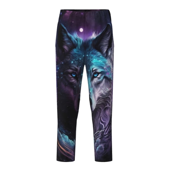 Xecao Purple Sky Wolf Print Teenagers' Pajama Pants Long Sleep Pants Soft Elastic Waist Pajama Bottoms Elastic waist with 2 Pockets 5-16 Years-XS(5-6)