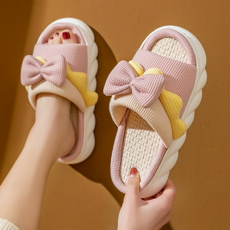 

CoCopeanut Home Linen Slipper for Women Cute Bunny Clouds Flip Flops Female Design Cozy Shoes Slides Four Season Platform Couples Sandals