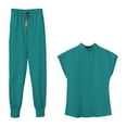 thumbnail image 2 of Conjunto médico femenino, camiseta y pantalón con escote en V, uniforme de enfermería. Color Azul M, 2 of 9