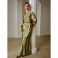 thumbnail image 5 of Olive Green Boat Neck Long Sleeve Mermaid Hem Maxi Dress, 5 of 7