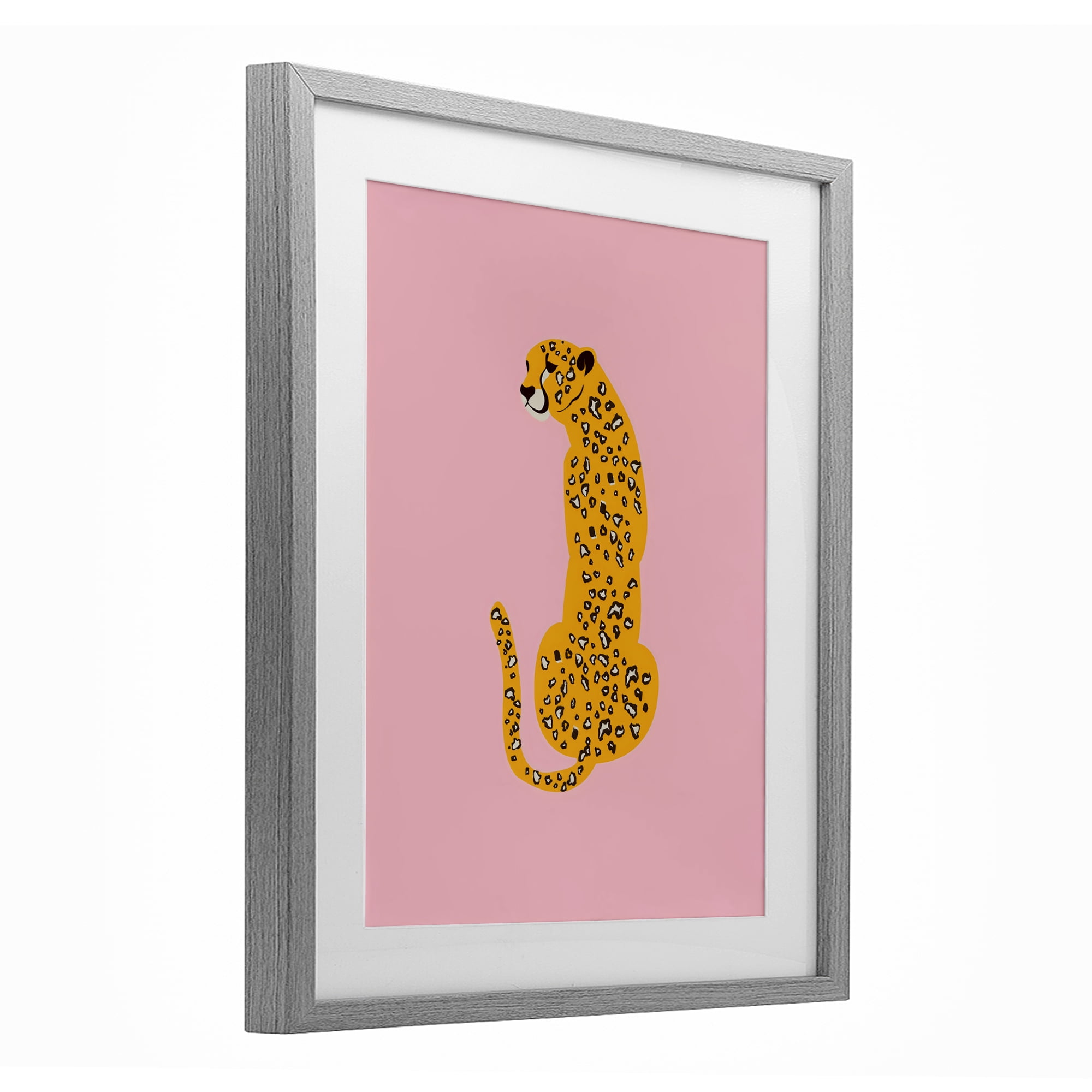 Stupell Industries Yellow Jaguar on Pink Gray Framed Print Under Glass, design by Creative Studio