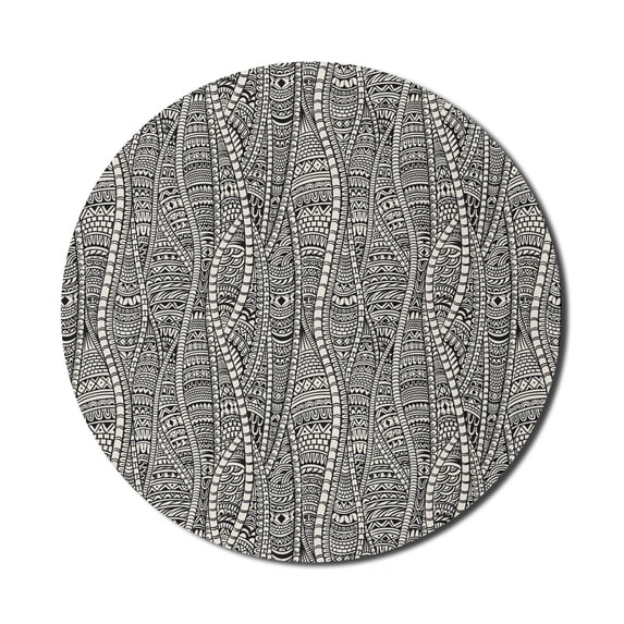 Black and White Mouse Pad for Computers, Rich Etnic Ornament with Motifs Zentangle Vintage, Round Non-Slip Thick Rubber Modern Gaming Mousepad, 8" Round, Black White, by Ambesonne