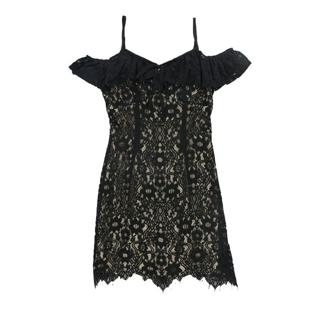 bar III Vestido tubo de encaje para mujer, negro, pequeño