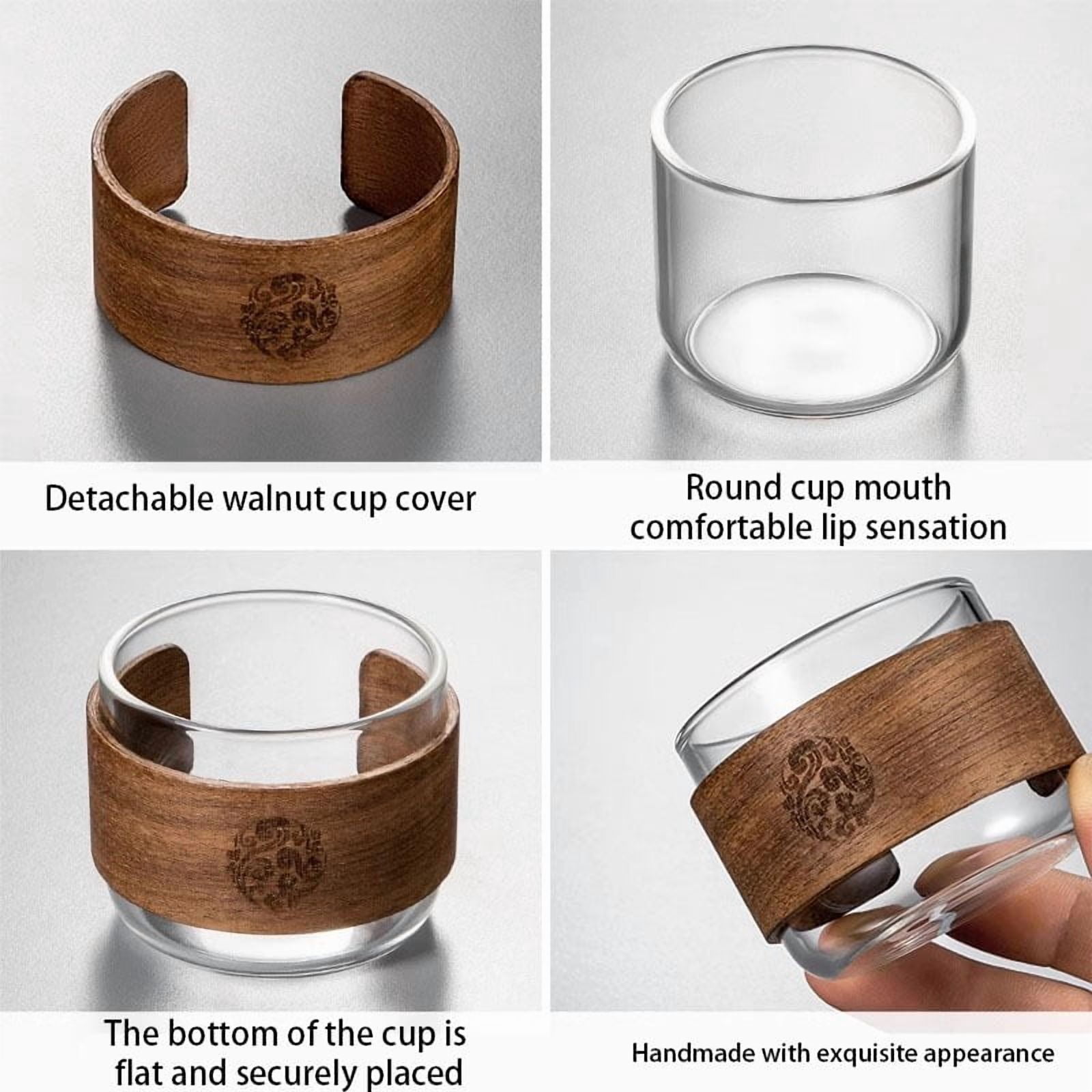 6pcs Heat-resistant Glass Tea Cup Set Of 150ml Home Coffee Espresso Mug With Scald Proof Wooden Holder Kungfu Tea Master Set