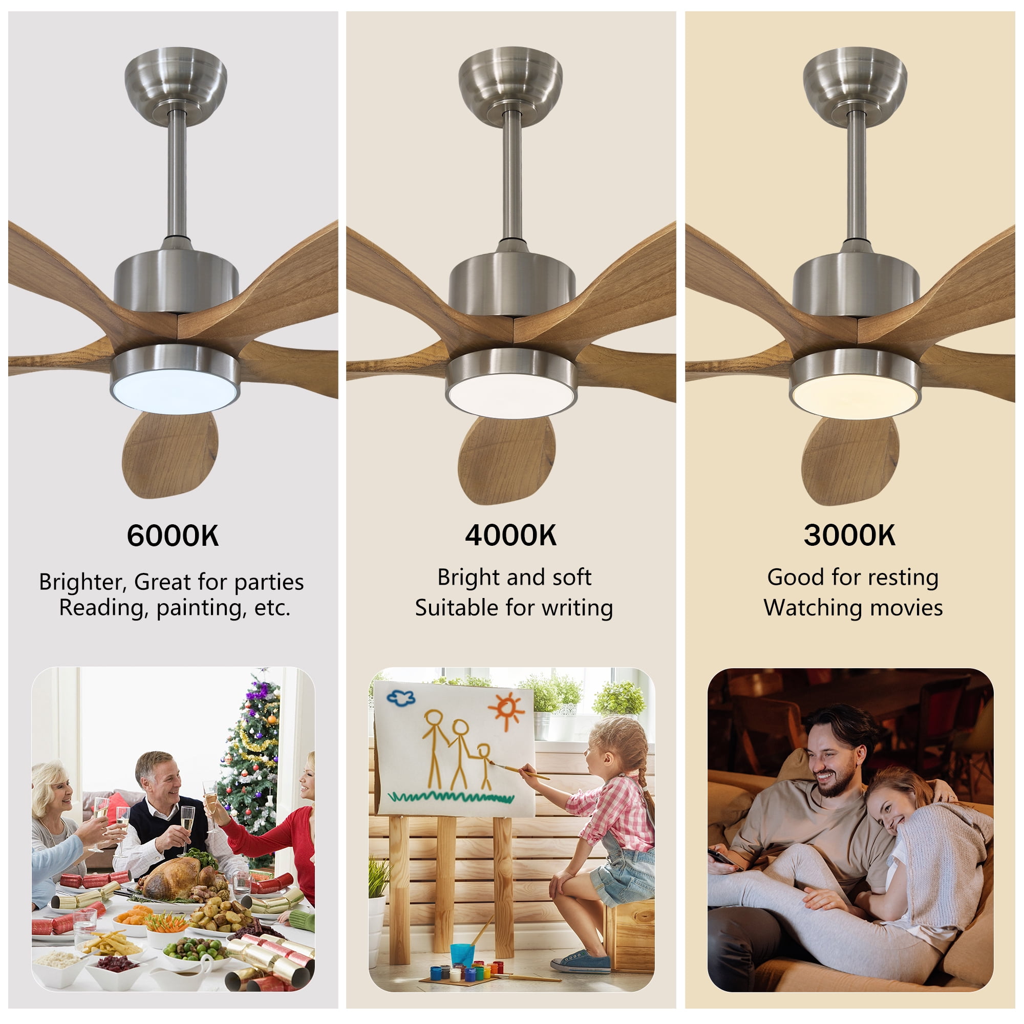 Leumius 52" Ceiling Fan with Light, Quiet DC Motor Ceiling Fans 6 Speed Levels,Reversible Ceiling Fan for Patio Living Room Bedroom Silver