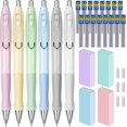 thumbnail image 1 of czcpp-0.7mm Mechanical Pencils 6-Pack, 16 Lead Refills, 4 Erasers, 6 Cap Erasers - Ideal for Writing, Sketching, Drawing, Drafting with HB Lead in 6 Pastel Colors, Perfect for Office or School Use, 1 of 4