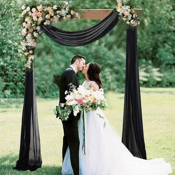 AMZLOKAE 2 Panels 18FT Yellow Chiffon Wedding Arch Drapes | 6 Yards Sheer Fabric for Draping | Elegant Voile Decorations for Ceremony & Reception | Soft, Wrinkle-Free, Reusable
