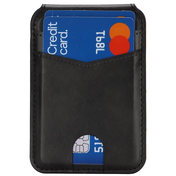 Nakedcellphone BiFold Magnetic Leather Flip Wallet RFID Credit Card ID Holder for iPhone (Compatible with MagSafe Case) - Holds 5 Cards - Black