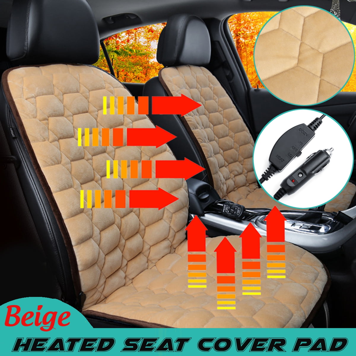 12V Auto Car Heated Front Seat Cushion Cover Heating Heater Warmer Pad Winter 