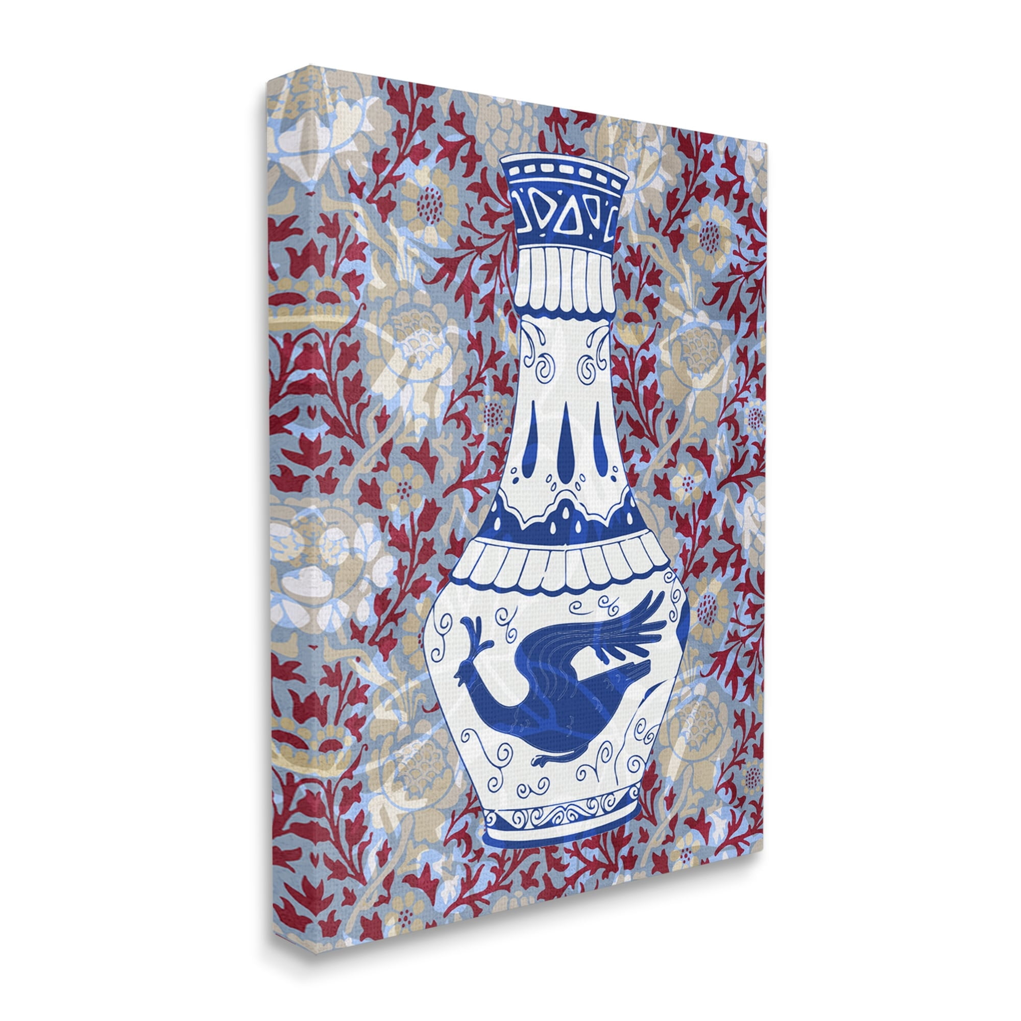 Stupell Industries Red & Blue Baroque Vase Pattern Botanical & Floral Painting Gallery Wrapped Canvas Print Wall Art
