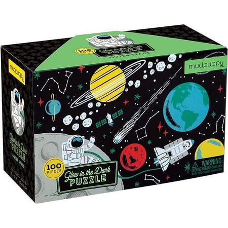 Mudpuppy Outer Space Glow-in-the-Dark Puzzle, 100 Pieces, 18”x12”, Made for Kids Age 5+, Illustrations of Planets, Stars, Spaceships and More, Award-Winning Glow in the Dark Puzzle