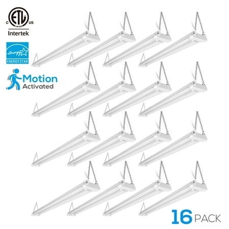 LEONLITE 16 Pack 4ft LED Shop Light, Linkable Surface Mount Light Fixture with Motion Activated Utility, for Office, Hallways, Garage, Laundry Room, 5000K Daylight