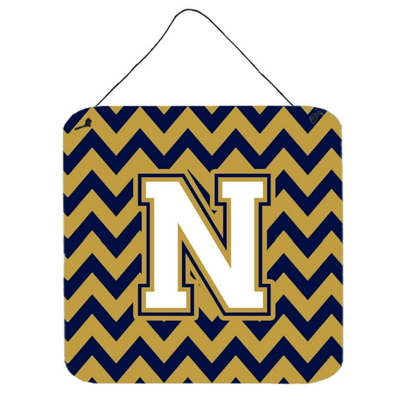 Letter N Chevron Navy Blue and Gold Wall or Door Hanging Prints