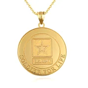 10k Yellow Gold United States Army Soldier For Life Badge Medallion Officially Licensed Engravable Pendant Necklace (16 Inches)