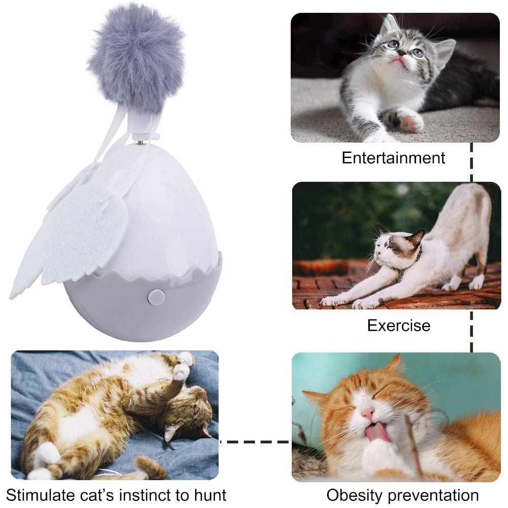 PENGXIANG Tumbler Cat Toy With Tassel And Fuzz Ball 360 ° Automatic Rotation Feather Tease Cat Stick Kitten Dangler Rod Interactive Toys For Pet
