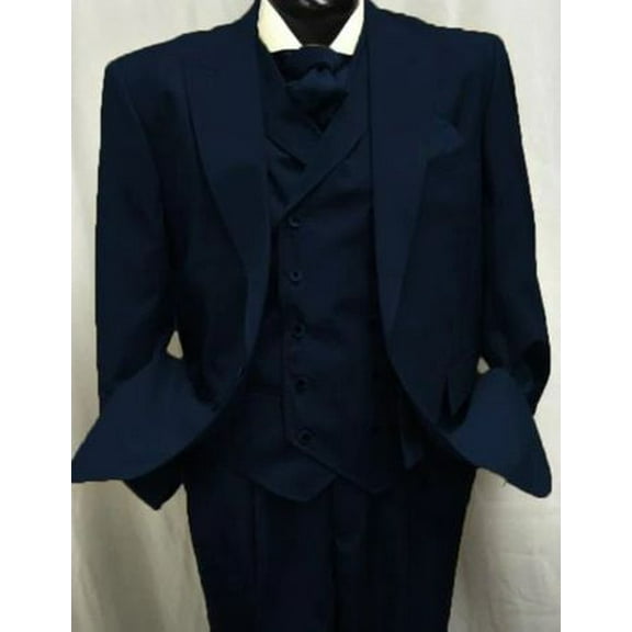 Mens Navy Wool Suit Double Breasted Vest Alberto Gadson54