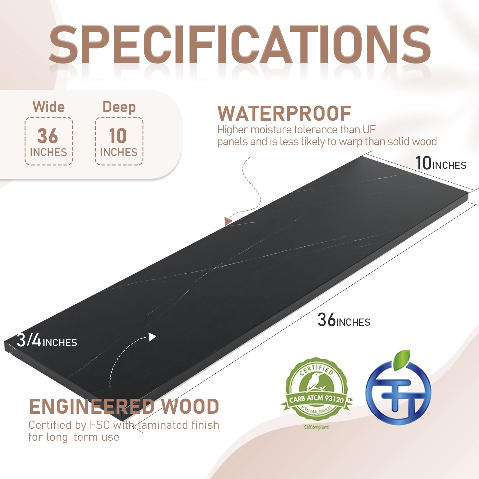Kaboon 36 inch Long 10 inch Deep Floating Shelves for Wall Set of 2, Large Open Shelves Wall Mounted, Space Saving Home and Commercial Use, Cloud atlas