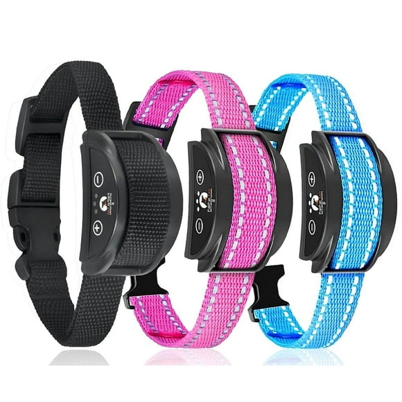 Paipaitek 3Pcs Automatic Dog Bark Collar,Waterproof,Shock and Vibration,Outdoor,for Dogs 5 to 120 lbs,Rechargeable Anti Barking Training,Blue,Pink,Black