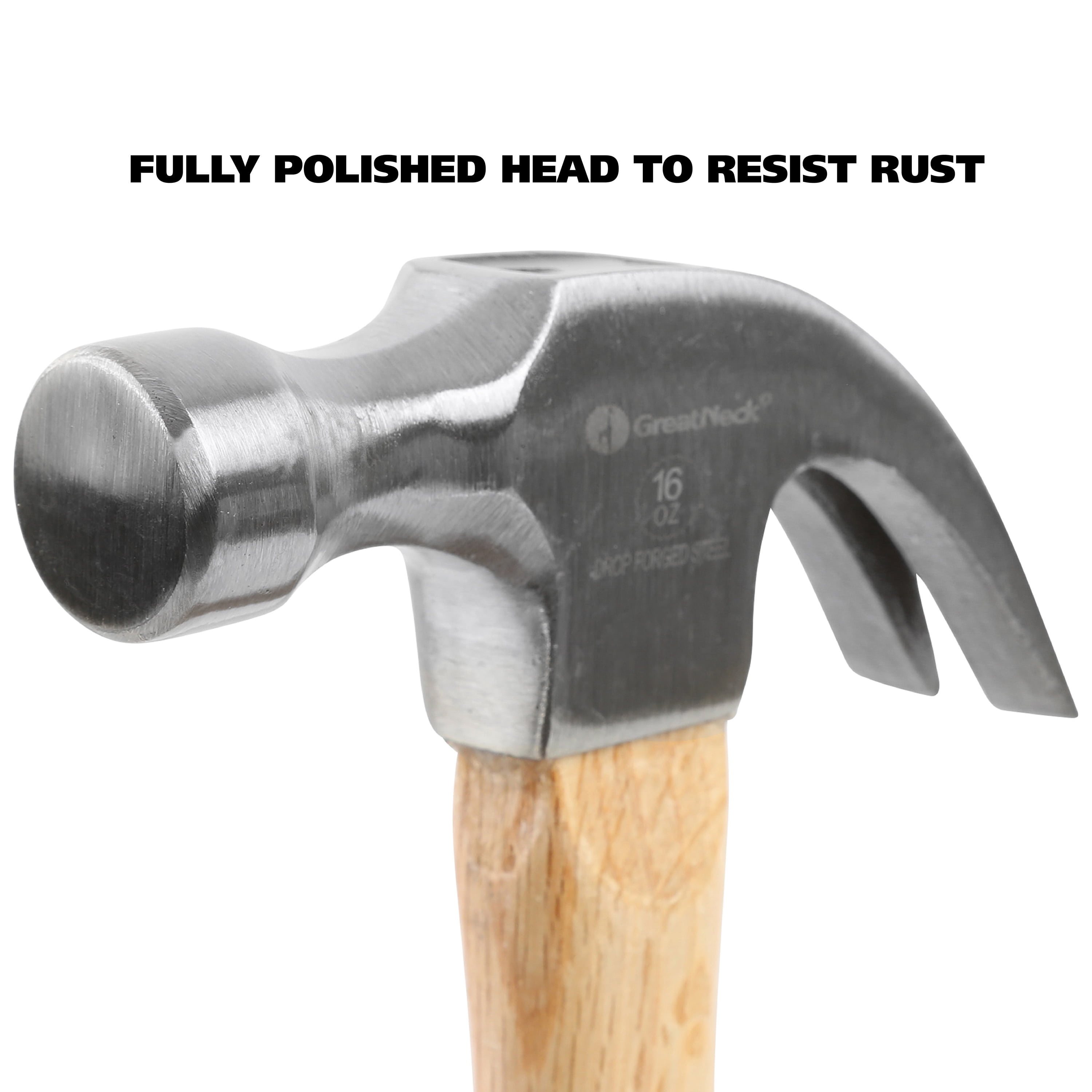 GreatNeck Curved Claw Steel Hammer with Hickory Handle, 16 oz