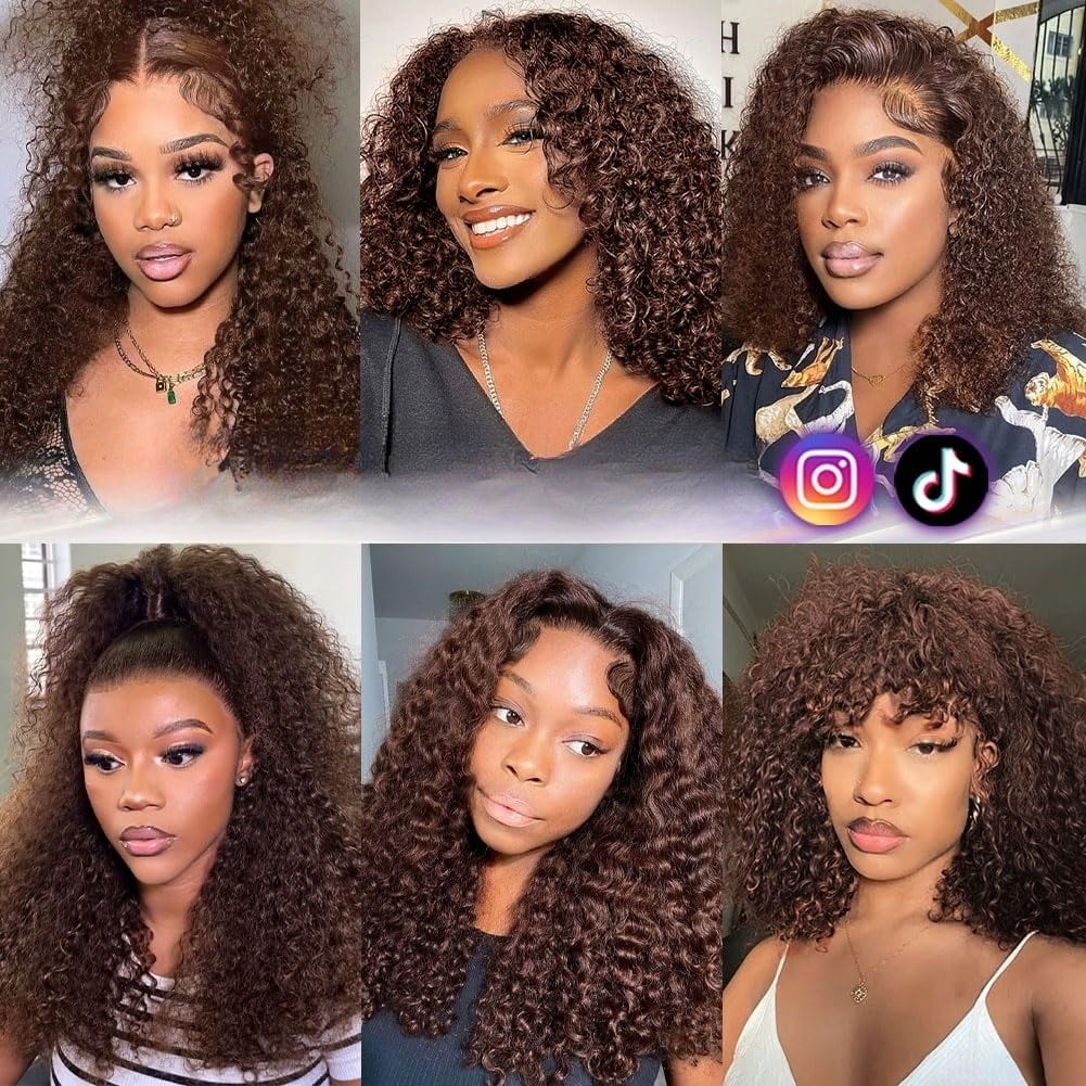 Curly Bob Wig Synthetic Wig Deep Wave 13x6 HD Lace Front Wigs For Black Women Hair Pre Plucked Wear And Go Glueless Short Wet And Wavy Chocolate Brown 12 Inch