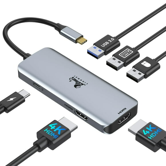 Estación de acoplamiento USB C con doble monitor LIONWEI Hub 6 en 1 de 100 W