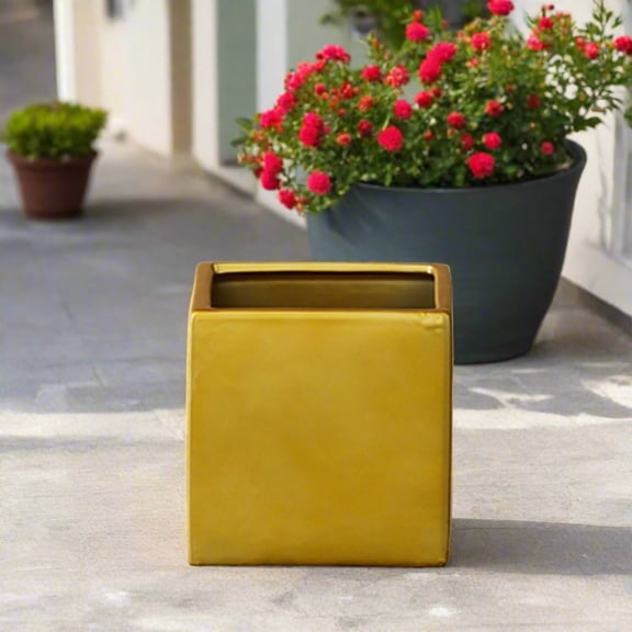 Urban Trends Kael Ceramic Square Planter Pot, Matte Finish Indoor Plant Container