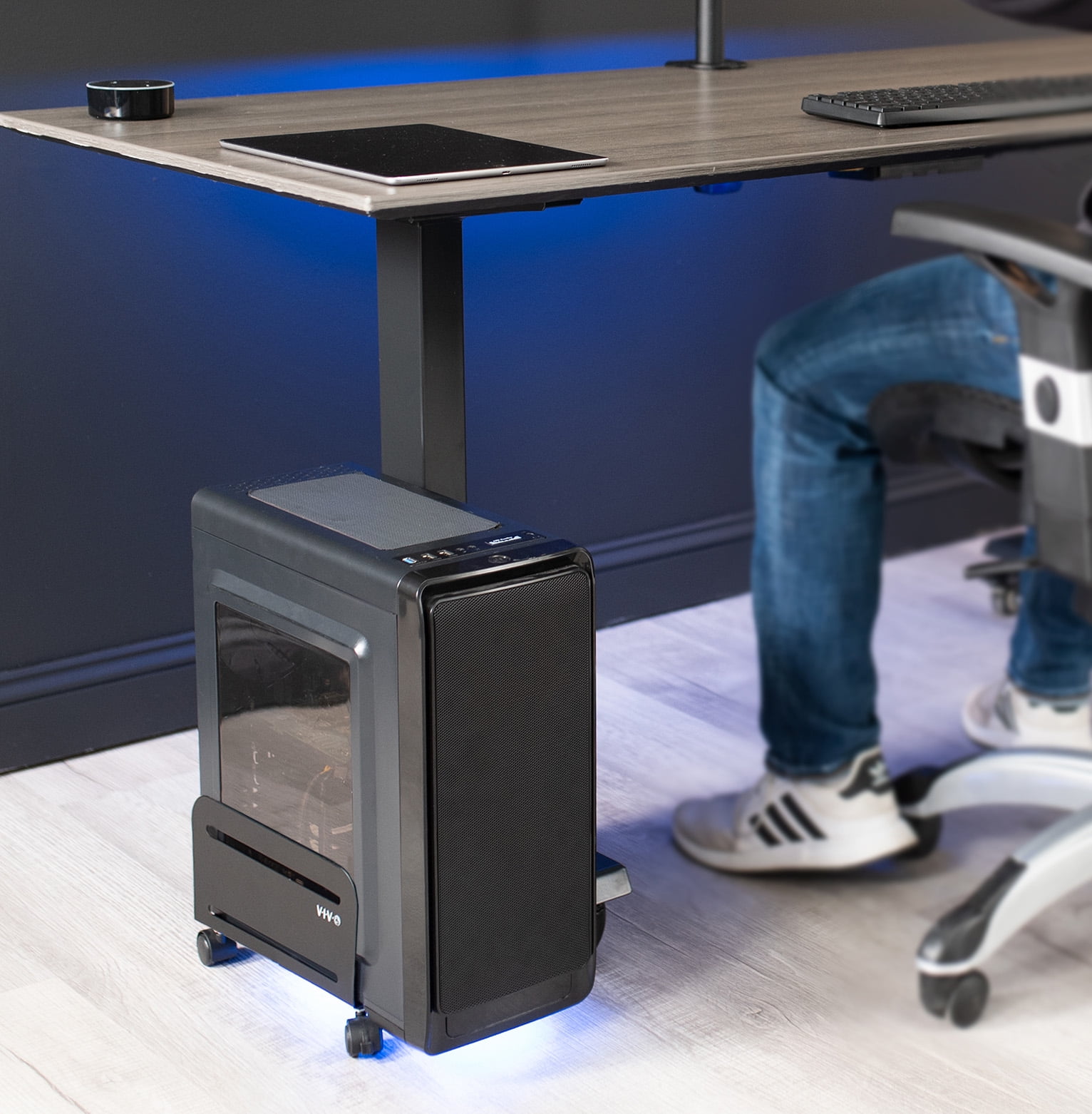VIVO Black Computer Large Desktop ATX Case, CPU Rolling Stand, Adjustable Cart