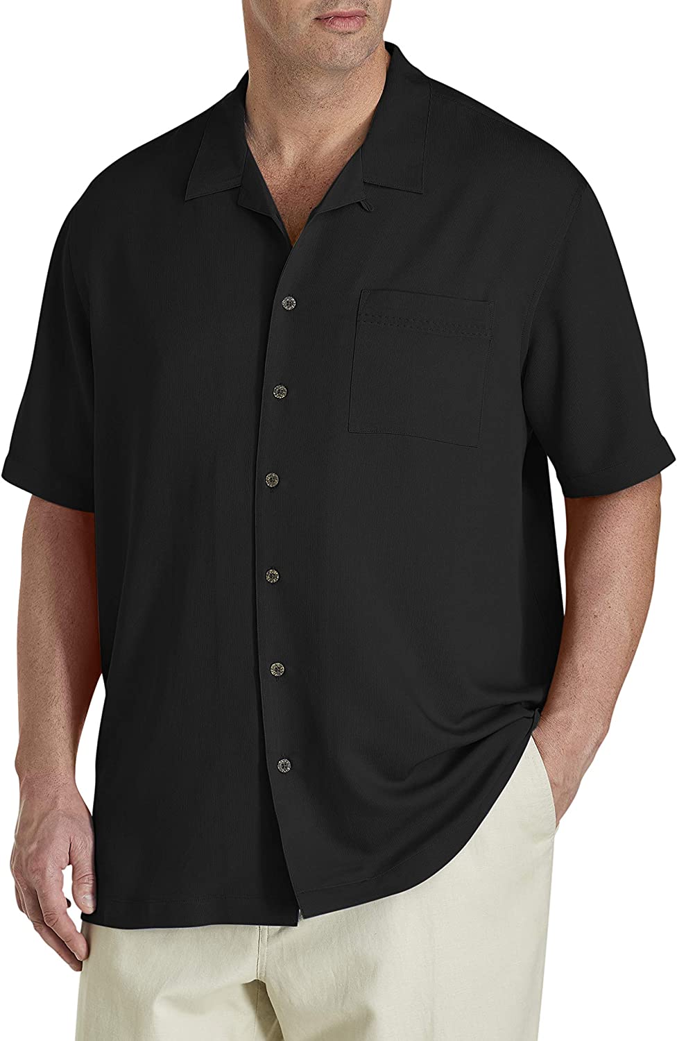 Oak Hill by DXL Men's Big and Tall Solid Camp Shirt, Black, 4XL ...