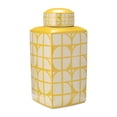 thumbnail image 6 of Square Ceramic Jar with Lid for Home and Living Room Decor - Decorative Flower Vase for Bedroom, Office, and Dining Room - Accent Jar for House and Tabletop Styling - 18", Yellow & Ivory, 6 of 10