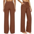 thumbnail image 2 of HKYNLAG Womens Cotton Linen Pants Petite 2026 Summer Lightweight High Waist Straight Leg Solid Beach Lounge Trousers Brown L, 2 of 5
