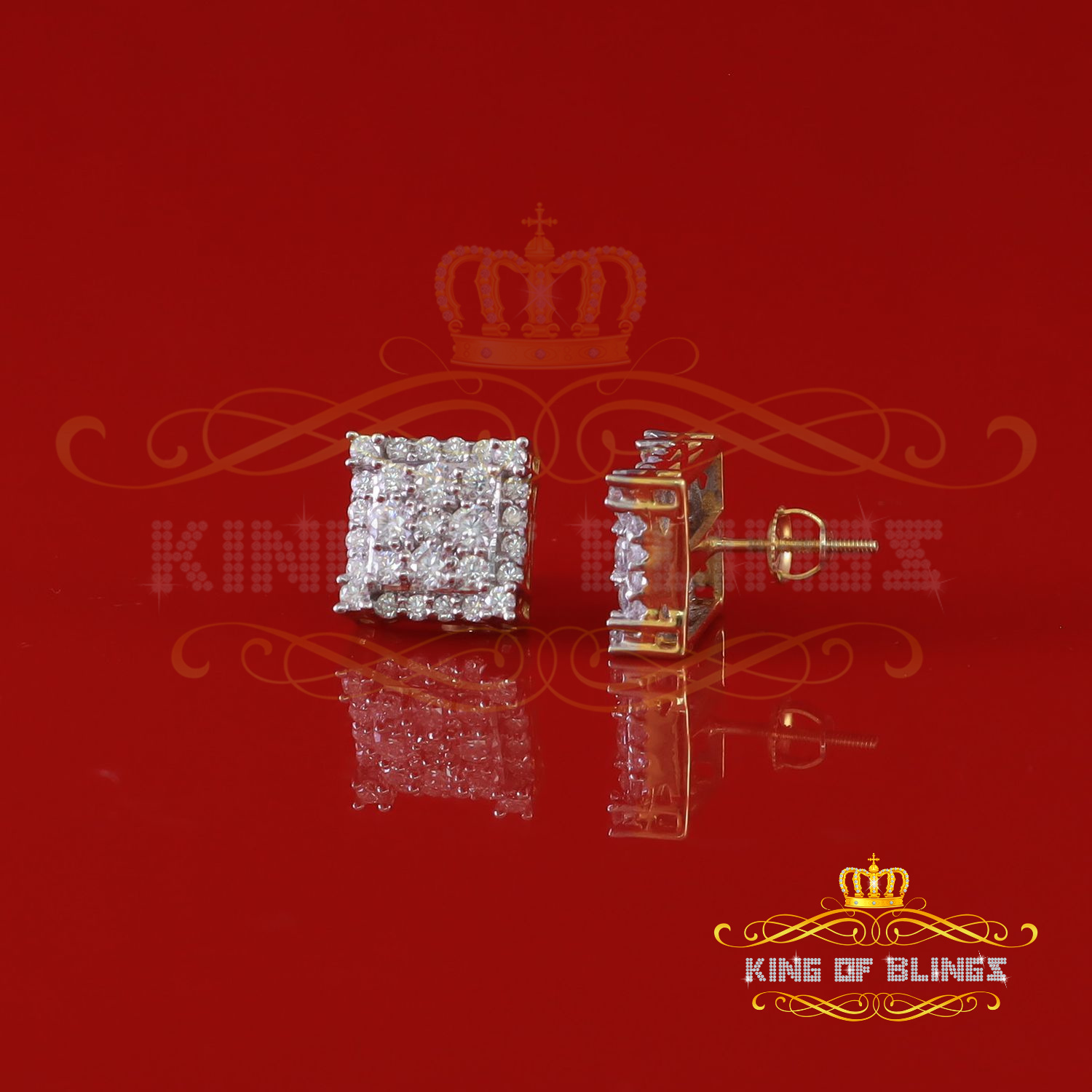 Stud Square D Color Genuine Moissanite Earrings 1.75 ct. t.w., 10k, Yellow Gold
