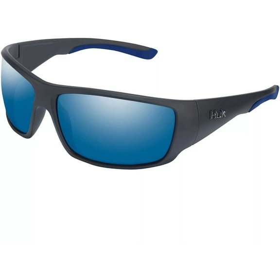 Huk Men's Spearpoint Polarized Sunglasses Matte Black Frame Blue Mirror Lens