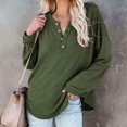 thumbnail image 2 of Blusa de manga larga cuello redondo botón Pullover Pure Color cómodo Casual Tops para Mujer, 2 of 4