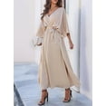 thumbnail image 6 of Women'S Satin Batwing Sleeve Cocktail Evening A Line Long Dress V Neck Ruched Loose Maxi Dress Champagne Color M, 6 of 9