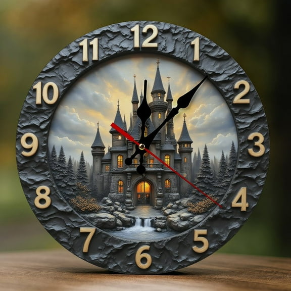 Wall Clock Decorative - Magical Castle Print 2D Vintage Wall Clocks Battery Operated Silent Non-Ticking for Bedroom, Living Room, Kitchen, Office, Classroom, 10 Inch