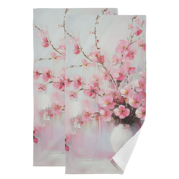 Pink Flower Vase Hand Towel Absorbent Bath Towels for Bathroom Sports Gym(28.3" X 14.4") Set of 2