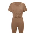 thumbnail image 3 of Short Sleeve Casual Biker Shorts Set Two Piece Outfits for Women Khaki L, 3 of 4