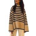 thumbnail image 2 of Blotona Women's Turtleneck Sweater Long Sleeves Striped Color Block Sweater Oversized Turtleneck Pullover Preppy Aesthetic Sweater Tops, 2 of 5