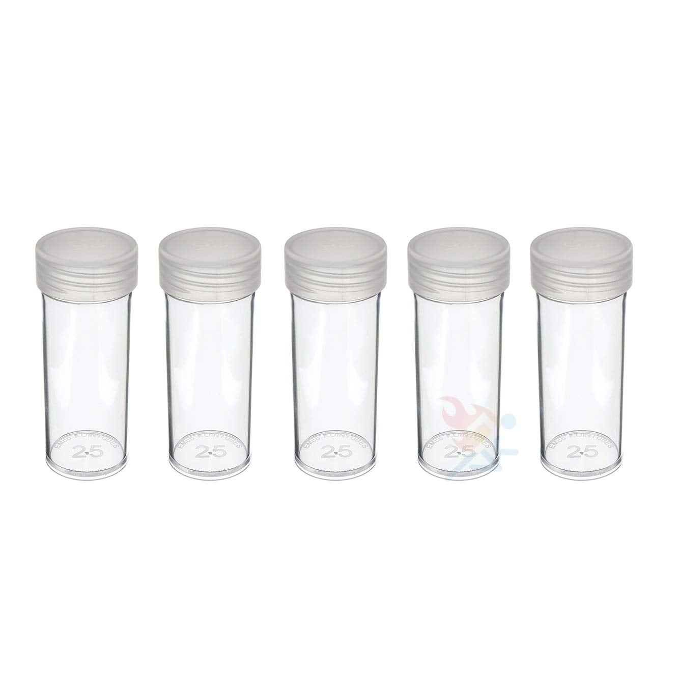 Round Clear Plastic Half Dollar Size Coin Storage Tube Holders w/Screw Lid 5 